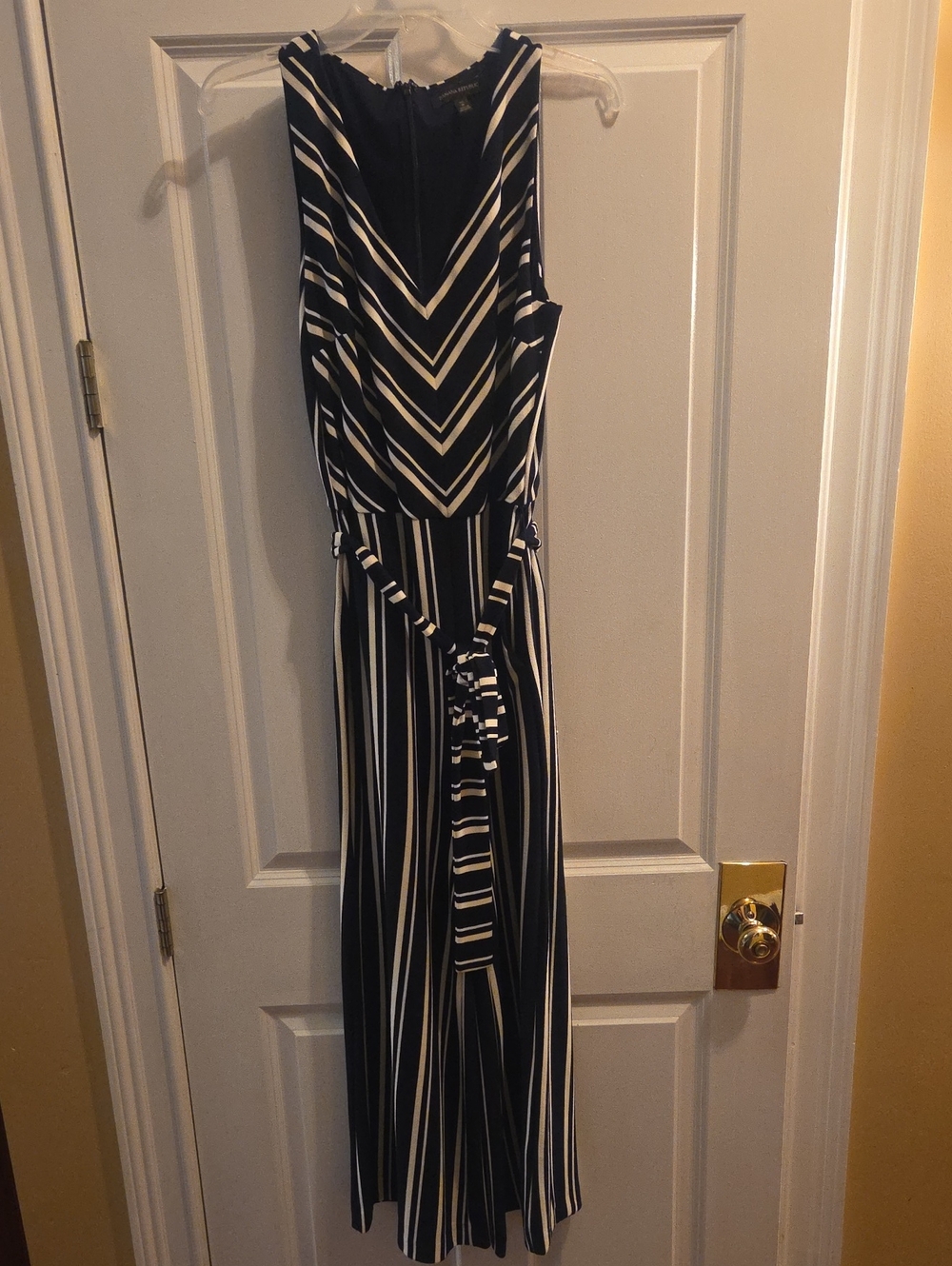 Banana Republic Navy and White Striped Sleeveless Jumpsuit - 8 Tall